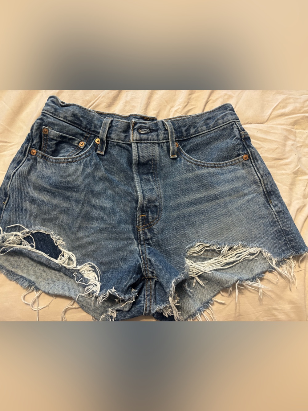 Levi's 501 Distressed Light Blue Women's Denim Shorts